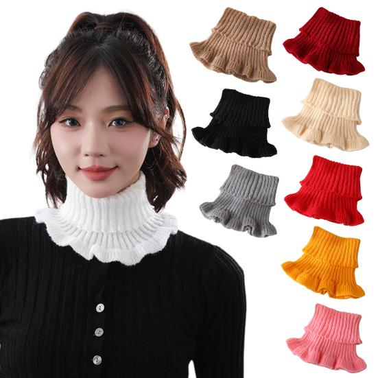 Женский шейный платок, однотонный, с прозрачной отделкой, с имитацией воротника, вязаный, теплый, стильный, утеплитель для шеи, универсальный аксессуар для одежды