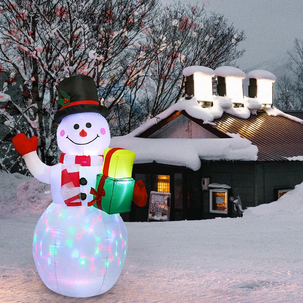 5FT Christmas Inflatables Snowman Shaped LED Rotating Colored Lights Blow Up Xmas Inflatable Props