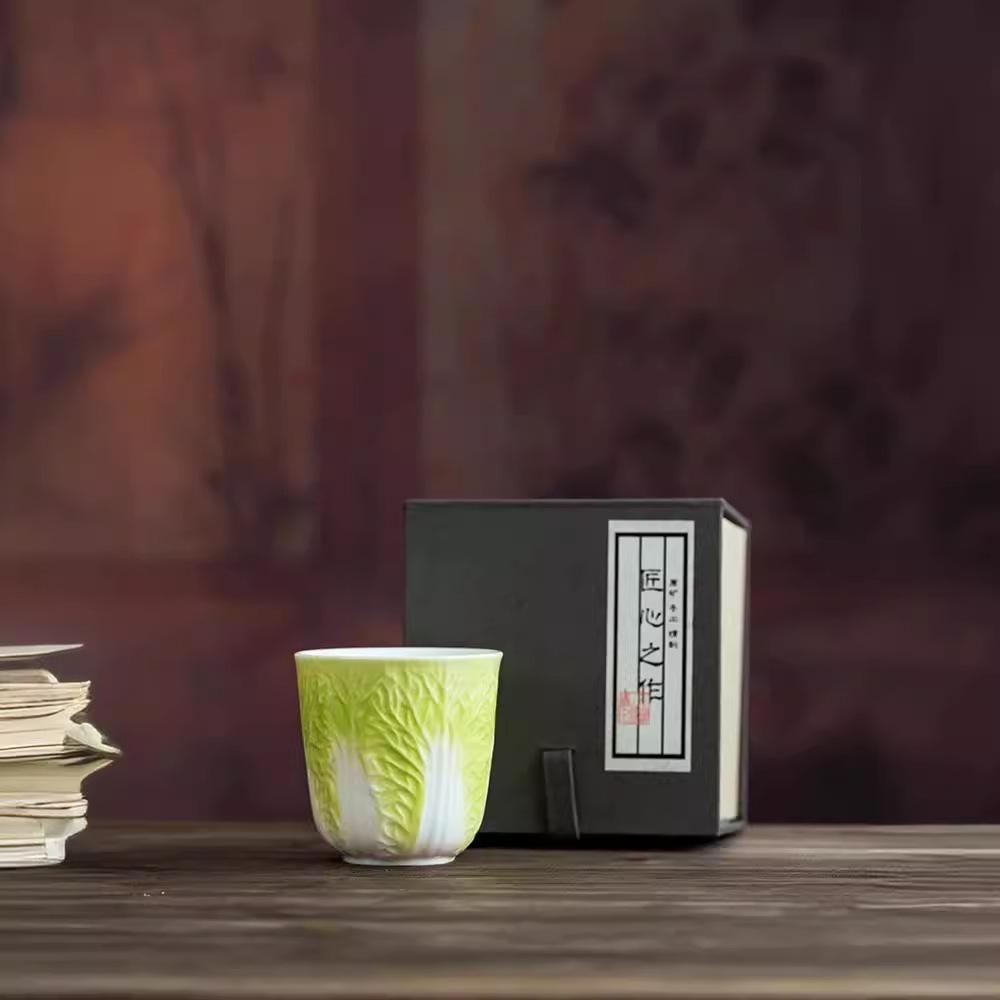 Фарфоровая чашка из овечьей нефрита в виде капусты, чашка Pak Choi, чайный набор с чашками Kung Fu, бытовая чайная чашка, керамический креативный чайный сервиз, подходящий маленький размер