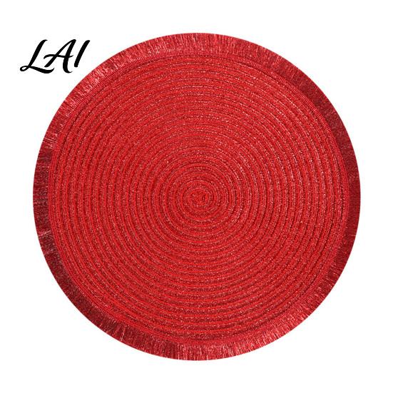 Modern Matte Texture Table Cover Christmas Round Mat with Tassel Heat Resistant PP Placemat Decorative Vase Waterproof for Holiday And New