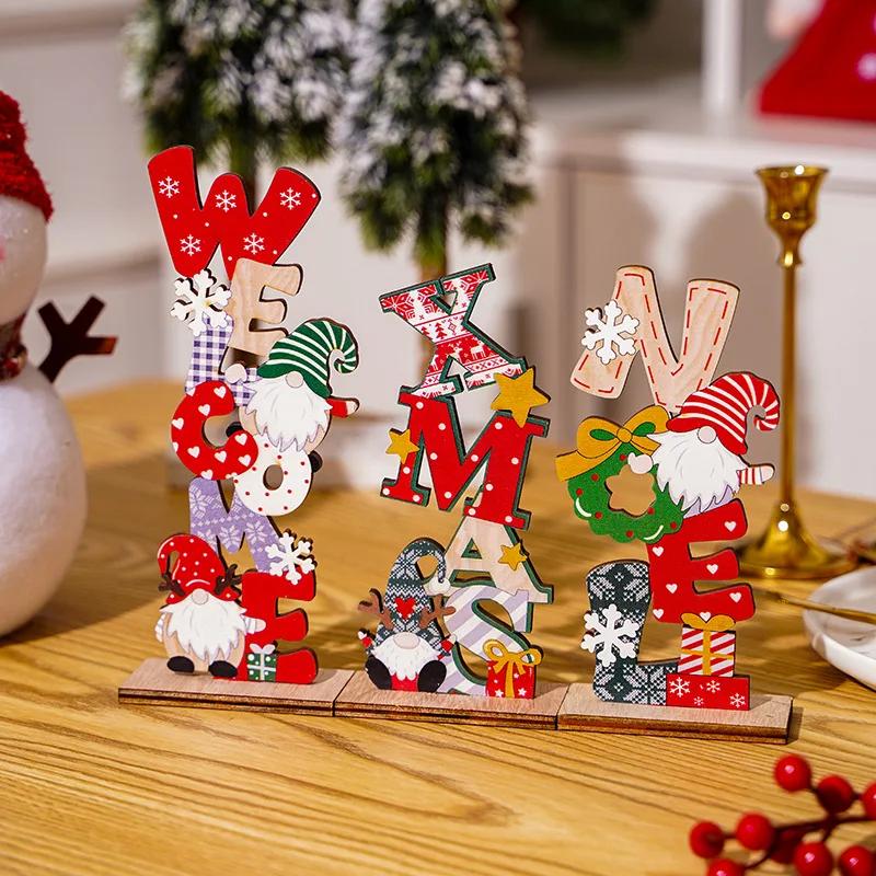 Christmas 2025 New Decoration Wooden Tabletop Standing Ornaments Welcome Xmas Noel Wood Sign Merry Christmas Decor For Home
