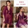 Women's Sheer Mesh Lace Bow Trim Sleep Dress with Robe Lingerie Set