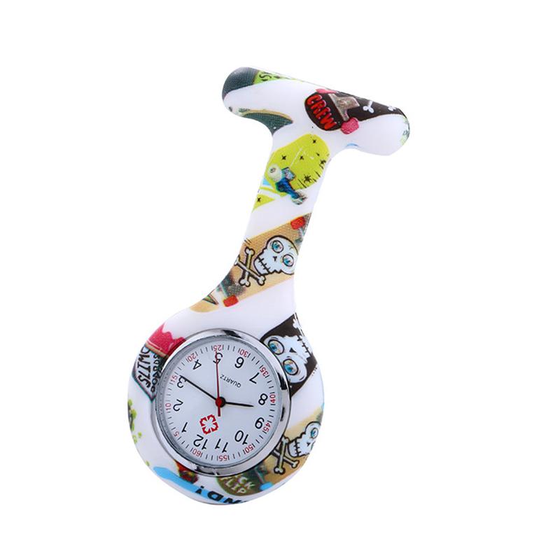 Часы-клипса с круглым силиконовым ремешком-брошью для медсестры унисекс с цветочным принтом на лацкане