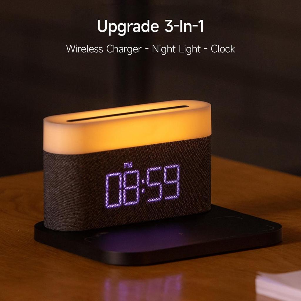 Беспроводное зарядное устройство, ночник, 3 цветовая температура с часами, беспроводная быстрая зарядка, прикроватный светильник для Iphone/Android
