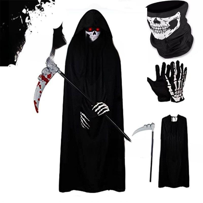 Halloween Skeleton Gloves & Black Cape Costume Set for Adults