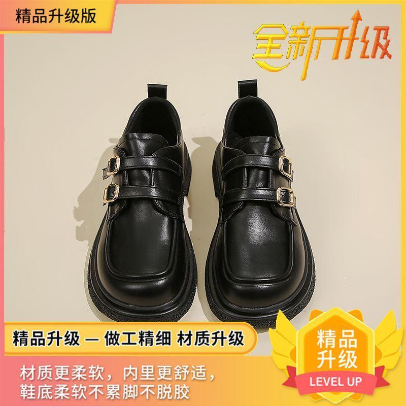 Лоферы женские черные французские туфли на платформе одинарные британские универсальные маленькие кожаные туфли с одной педалью