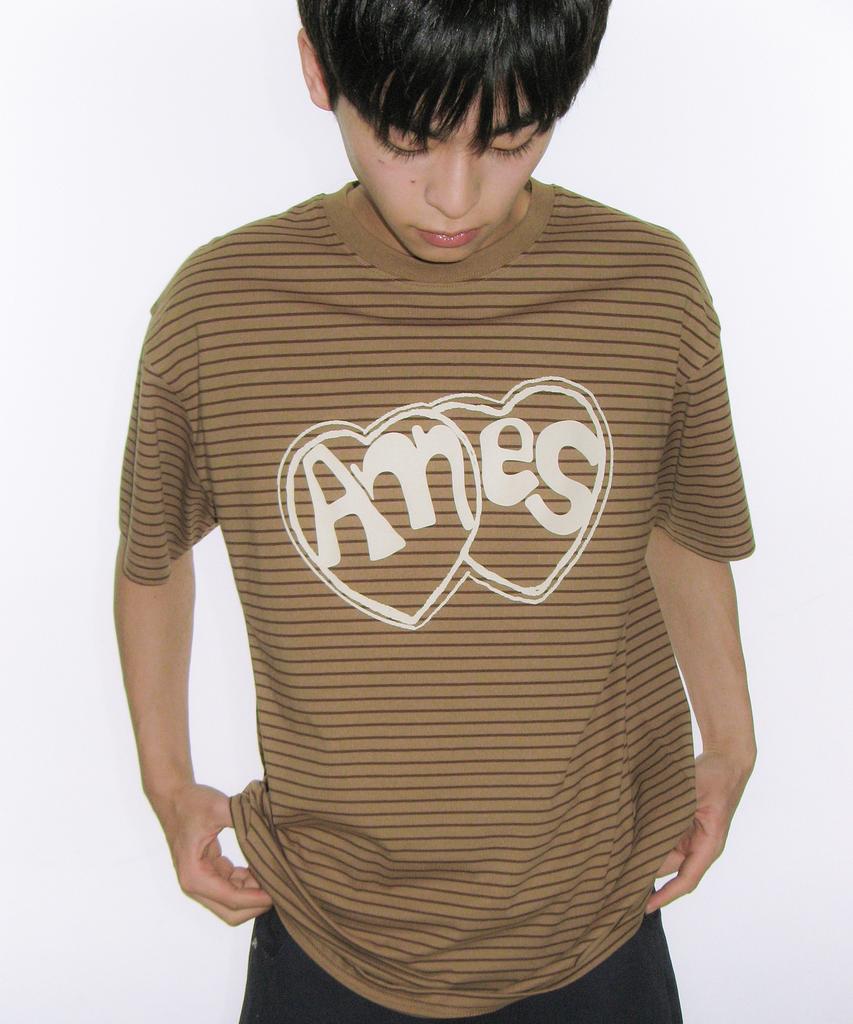 AMES-WORLDWIDE Футболка в полоску с принтом-сердцем Коричневая