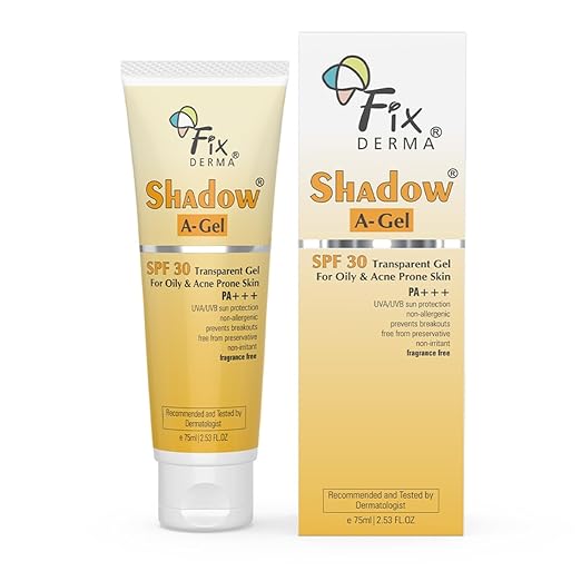 Fixderma Shadow A-Gel SPF 30+ Солнцезащитный прозрачный гель PA+++ | Для жирной и склонной к акне кожи | Защита от UVA и UVB | Для мужчин и женщин | 75 г