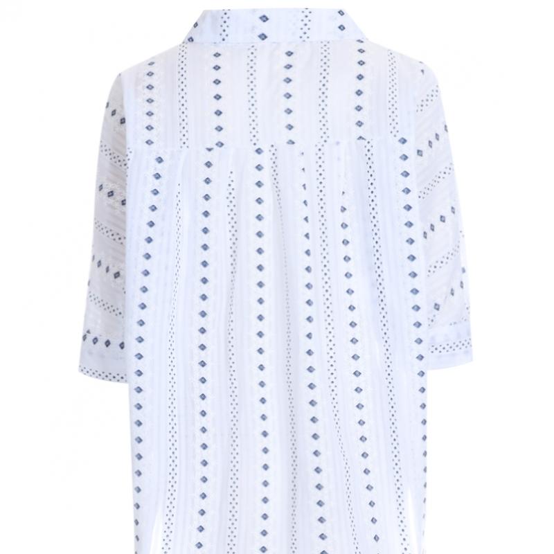 Shop   Women Diamond Pattern 3 4 Sleeve Shirt Blouse Ivory Cp Wsh 0925