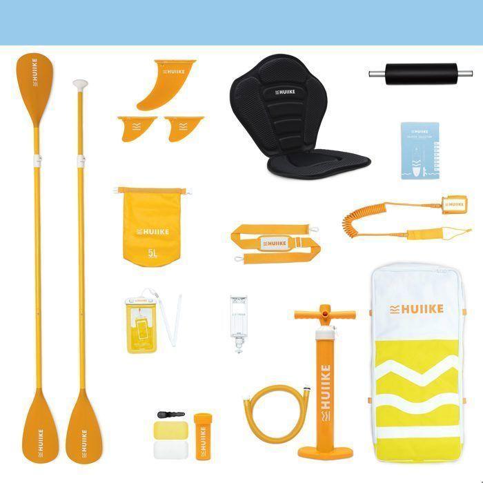 Надувная доска для паддлбординга - HUIIKE - Stand Up Paddle - Желтый - 305x84x15 см - 130 кг макс.
