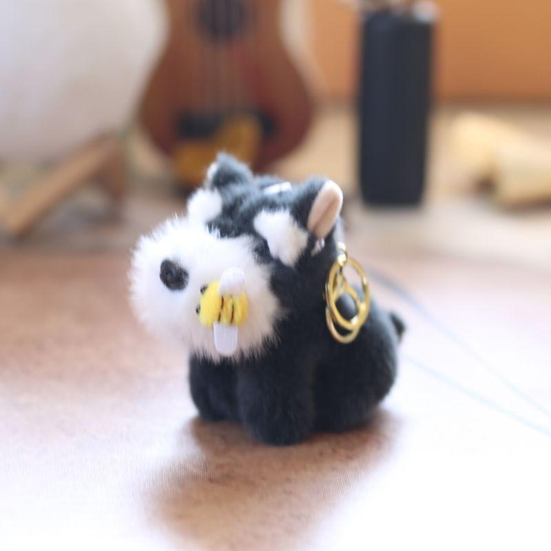 Schnauzer Dog Keychain Plush Doll Super Soft Pp Cotton Stuffed Toy Kids Decor