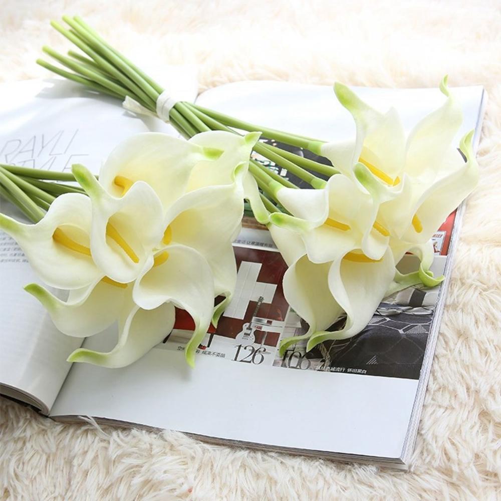 5Pcs Bridal Elegant Real Touch DIY Silk Plants Artificial Calla Lilies Fake Flowers Bouquet