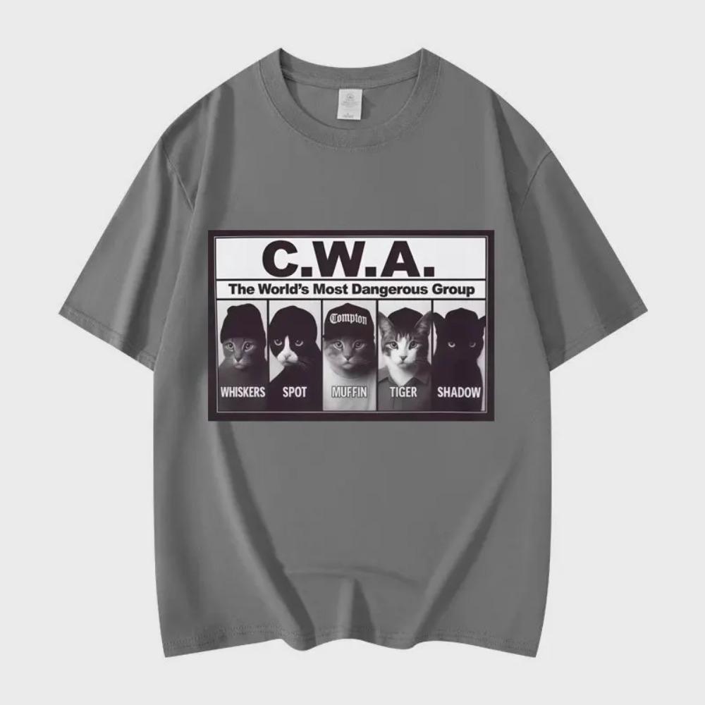 CWA Самая опасная группа в мире Смешной мем про кота Графические футболки Мода Винтаж Футболка с коротким рукавом Унисекс Хлопковые футболки
