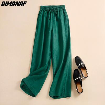 Большие размеры 2022, новые женские льняные широкие брюки, летние эластичные винтажные однотонные свободные длинные брюки