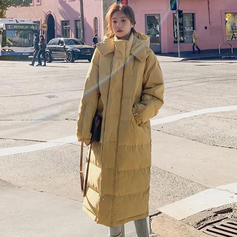 Пуховик, зимняя женская толстая теплая хлопковая куртка с капюшоном больших размеров, пуховик средней длины выше колена