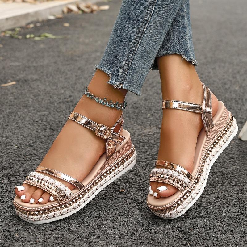 Summer Women's Platform Versatile Fashion Sandals New Round Toe Open Toe One Strap Non-slip Wear-resistant Wedge Sandals