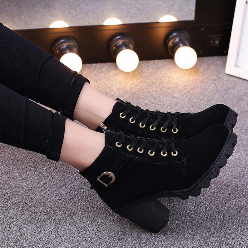 New Autumn Winter Women Boots Lace-up S Lidos Quality PU Fashion Skin Ankle Boots
