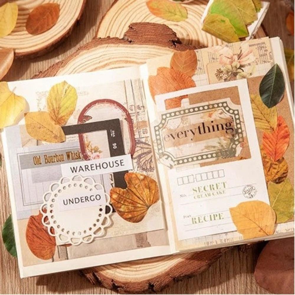 50 шт. Самоклеящиеся наклейки из бумаги с листьями для DIY, форма листа, для скрапбукинга, серия «Желтые осенние листья», растительные наклейки, для студентов