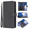 9 Card Slots Phone Bag Zipper Wallet Case for iPhone Samsung Xiaomi Google OPPO VIVO Leather Flip Cover with Hand-strap Holder Phone Cases