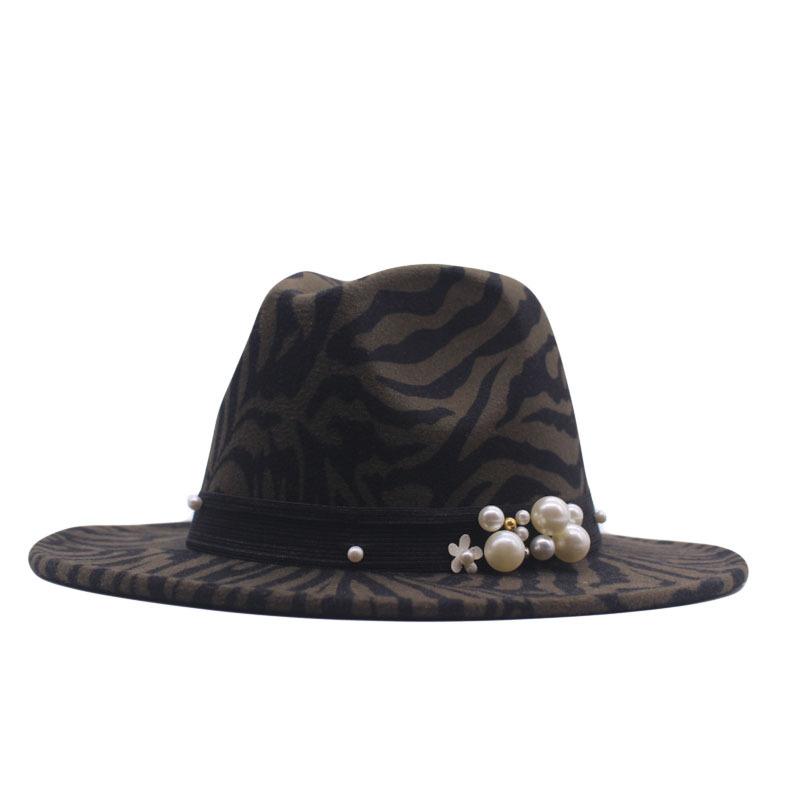 Striped woolen top hat, women's new big edge top hat, autumn and winter outdoor warm hat, jazz hat