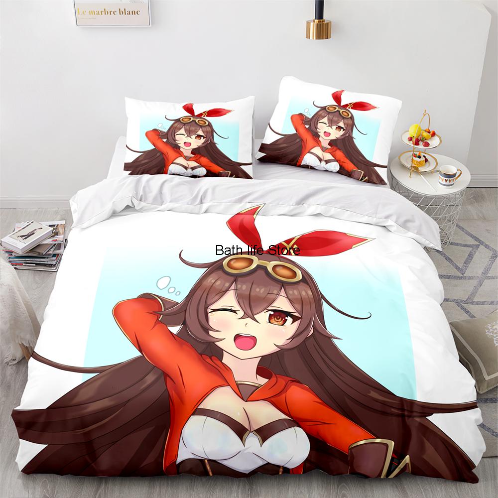 Game Genshin Impact Amber Gorou Hu Tao Costume Duvet Cover Cartoon Bedding Sets Bed Set Quilt Comforter Covers Home Textiles