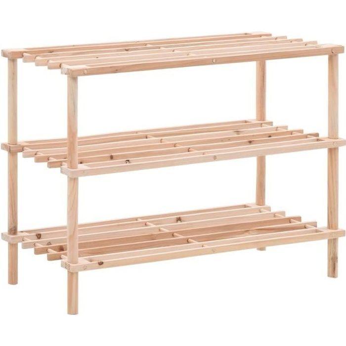 Range-chaussures - VIDAXL - 3 étagères - Bois massif - 12 paires - Style scandinave