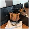 Retro Contrasting Color Large-capacity Commuter Tote Bag New Fashionable Versatile Bucket Underarm Chain Bag