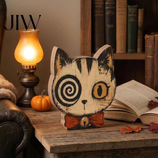 Premium Solid Wood Art Halloween Wooden Ornaments, Distressed Pumpkin/Cat Decorations, Desktop & Wall Durable Tabletop Decors for Autumn Harvest