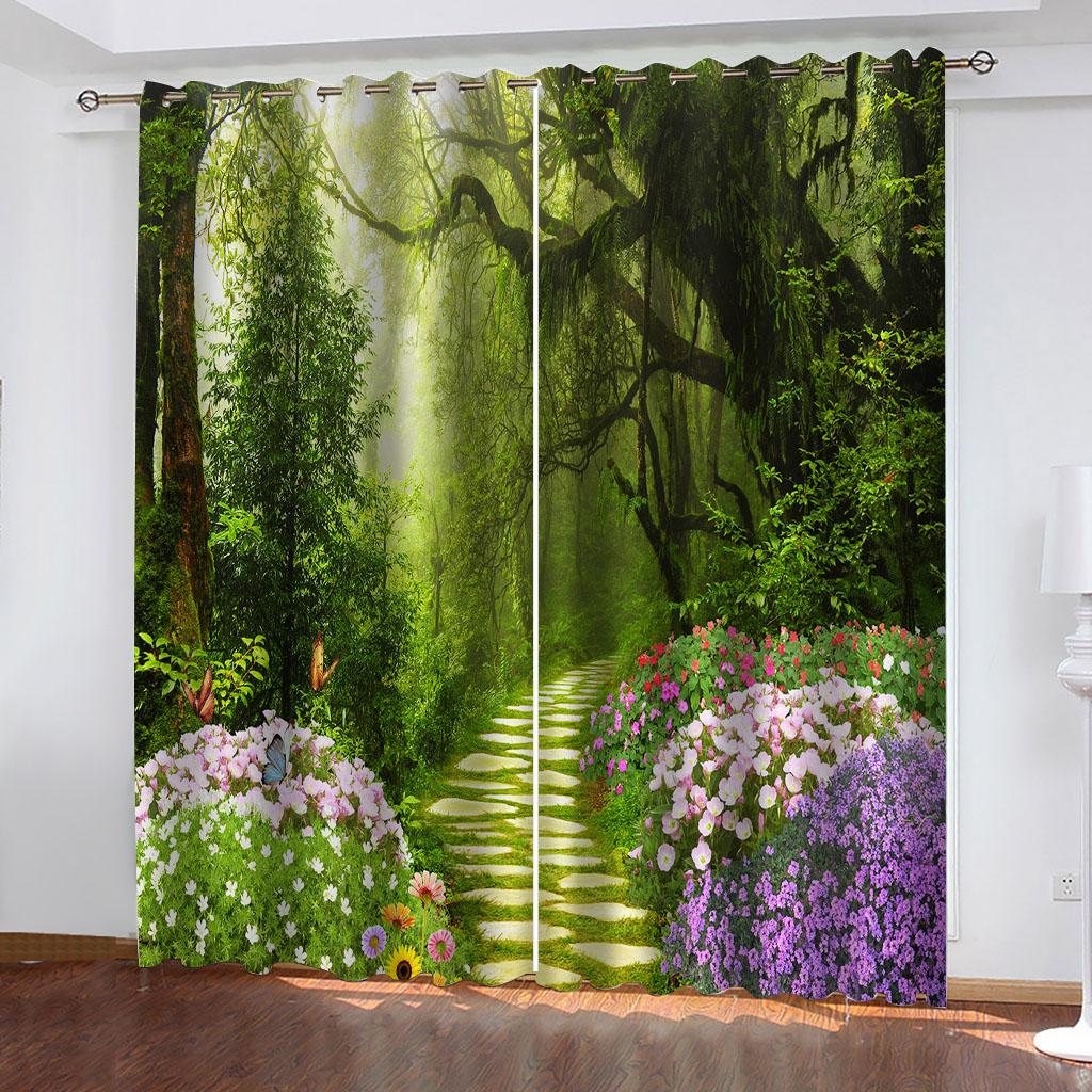 Глубокий зеленый лес детский стиль 3D мода 2 шт мальчики ребенок окно затемняющие шторы гостиная спальня декор
