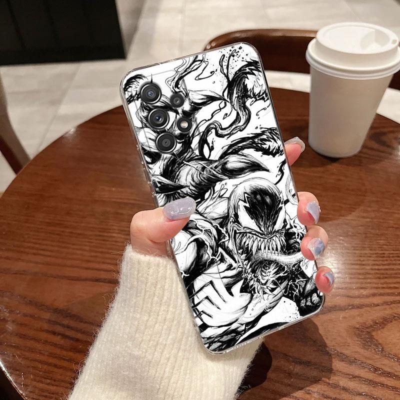 Прозрачный чехол Marvel Venom Black Art для Samsung Galaxy A57 A37 A56 5G A36 Чехлы A55 A54 A35 A26 A07 A17 A16 A06 A36 A15 Мягкая накладка