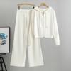 Women's Plus Size Wide Leg Pants Hooded Knit Cardigan Set Autumn Fashion Loose Casual Pant Suit