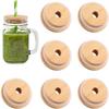Mason Jar Lids Bamboo Wood Lids Straw Lid With Glass Hole Cup Covers Sealing Cover