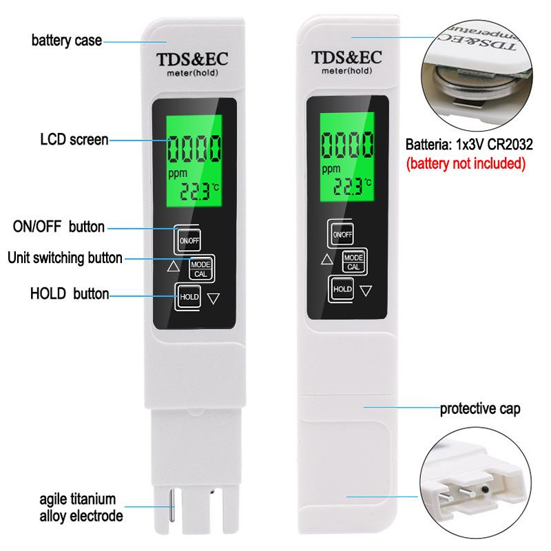 PH Meter 1 Set 3 In1 TDS EC Meter Temperature Tester Pen Multifunctional Digital Water Quality Tester for Water Purity TEMP PPM Tester