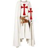 Mens Medieval Knight Crusader Templar Tabard Halloween Costume with Hooded Cap Cloak Robe Cosplay Renaissance Costume Dress