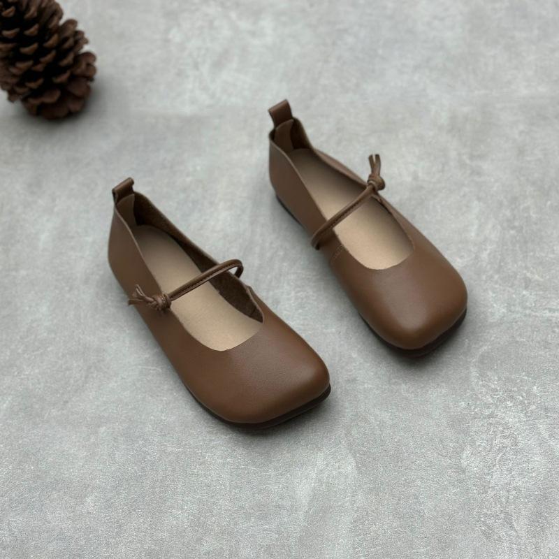 Johnature Женские туфли на плоской подошве из натуральной кожи с квадратным носком, однотонные туфли ручной работы из коровьей кожи на мягкой подошве