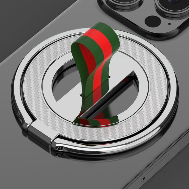 Magnetic Phone Holder With Ring Kickstand 360 Rotating Desk Stand Carbon Fiber Metal Build