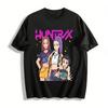 HUNTRIX Девушки Группа Принт Короткий Рукав Футболка Модный Уличный Стиль Крутая Девушка Повседневный Свободный Топ Футболка из Чистого Хлопка