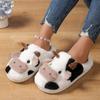 Women Flat Slippers Winter Unisex Cartoon Cow Warm Plush Slippers Couple Indoor Non Slip House Women Toe Wrap Home Cotton Shoes