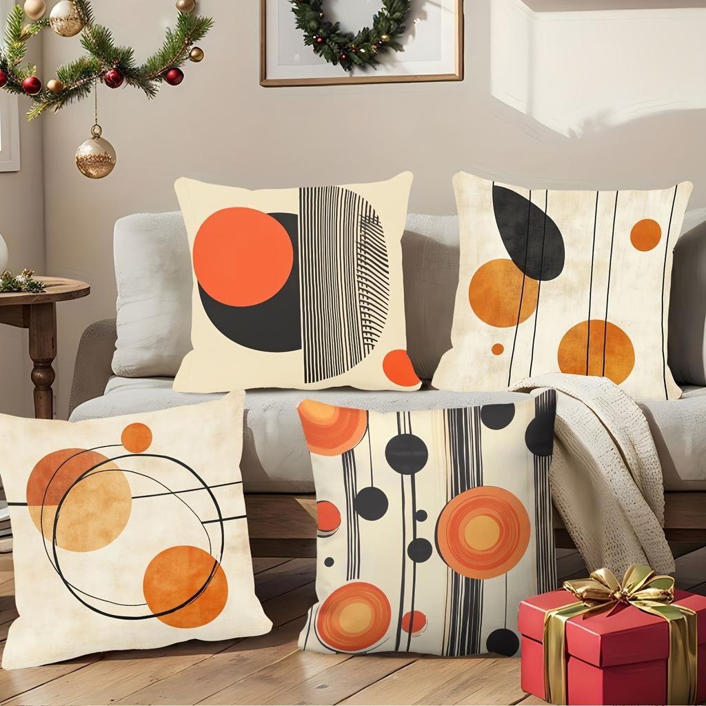 Orange And Black Geometric Modern Art Pillowcasebedroom Living Room Sofa Home Decor Polyester Cushion Cover With Zipper