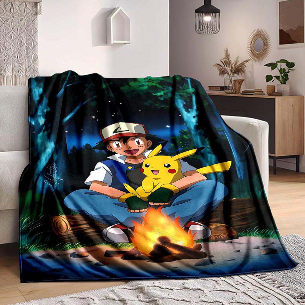 1pc Pokemon, Pikachu Blanket Lightweight Flannel Blanket Throw Blanket For Sofa, Bed, Travel, Camping, Livingroom, Office, Couch