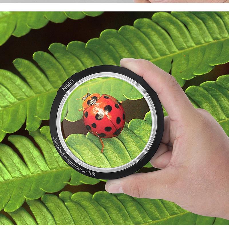 5x 10x 15x Detachable Double-layer Lens Magnifier Handheld Magnifying Glass With Led Uv Light For Reading
