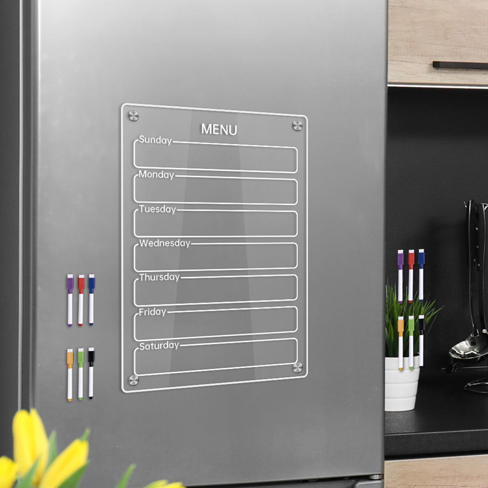 Clear Acrylic Magnetic Dry Erase Board Weekly Planner 8.27x11.7in Writing Board Fridge Reusable Planner with 6 Color