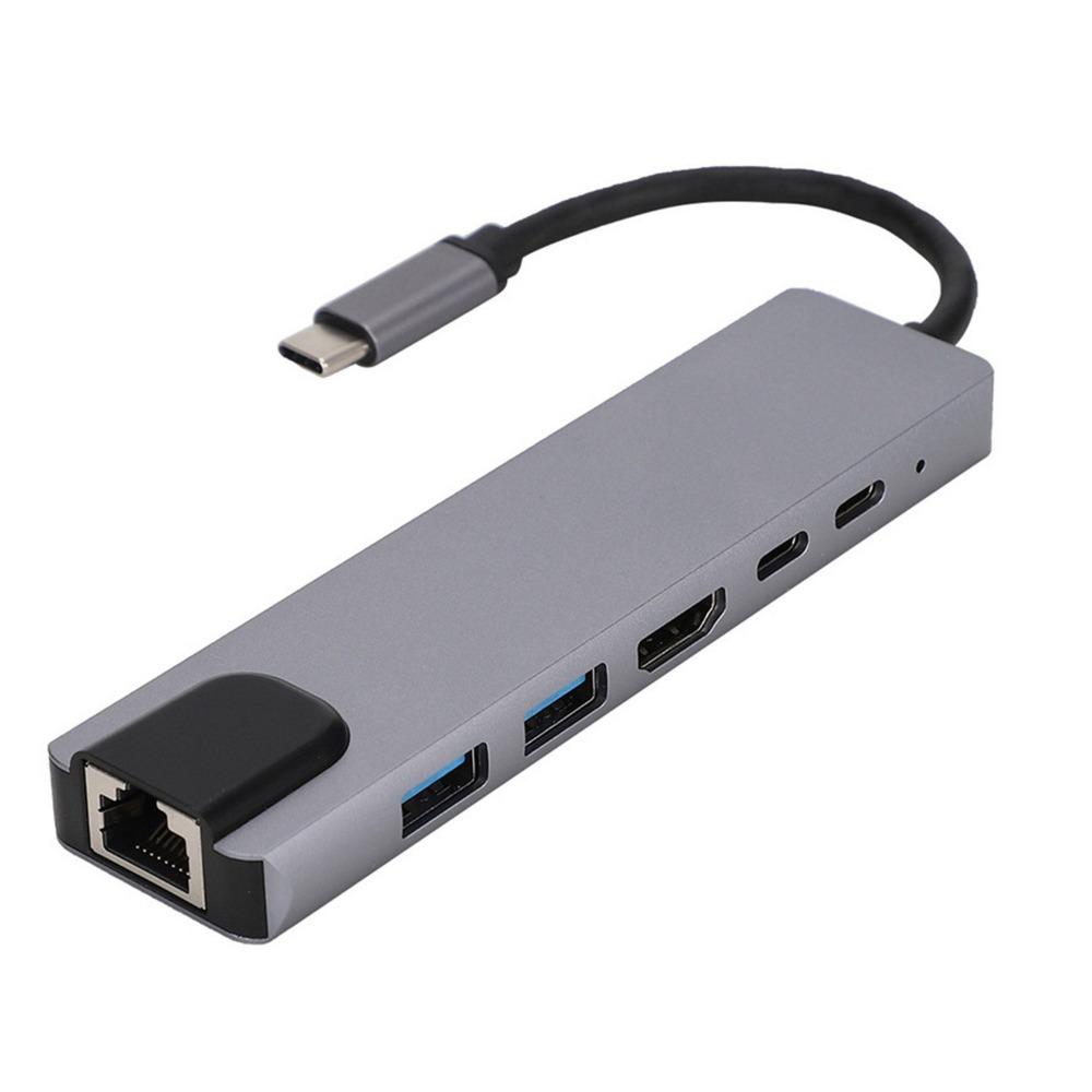 Хаб USB C 8 в 1 Адаптер Type C к HDMI Ethernet для ноутбука, консоли Switch с портом LAN 100 Мбит/с