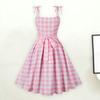 Женское розовое клетчатое платье без рукавов со шнуровкой и бантом, потайная молния, фигурист, подол, коктейльное вечернее платье-качели, праздничный костюм