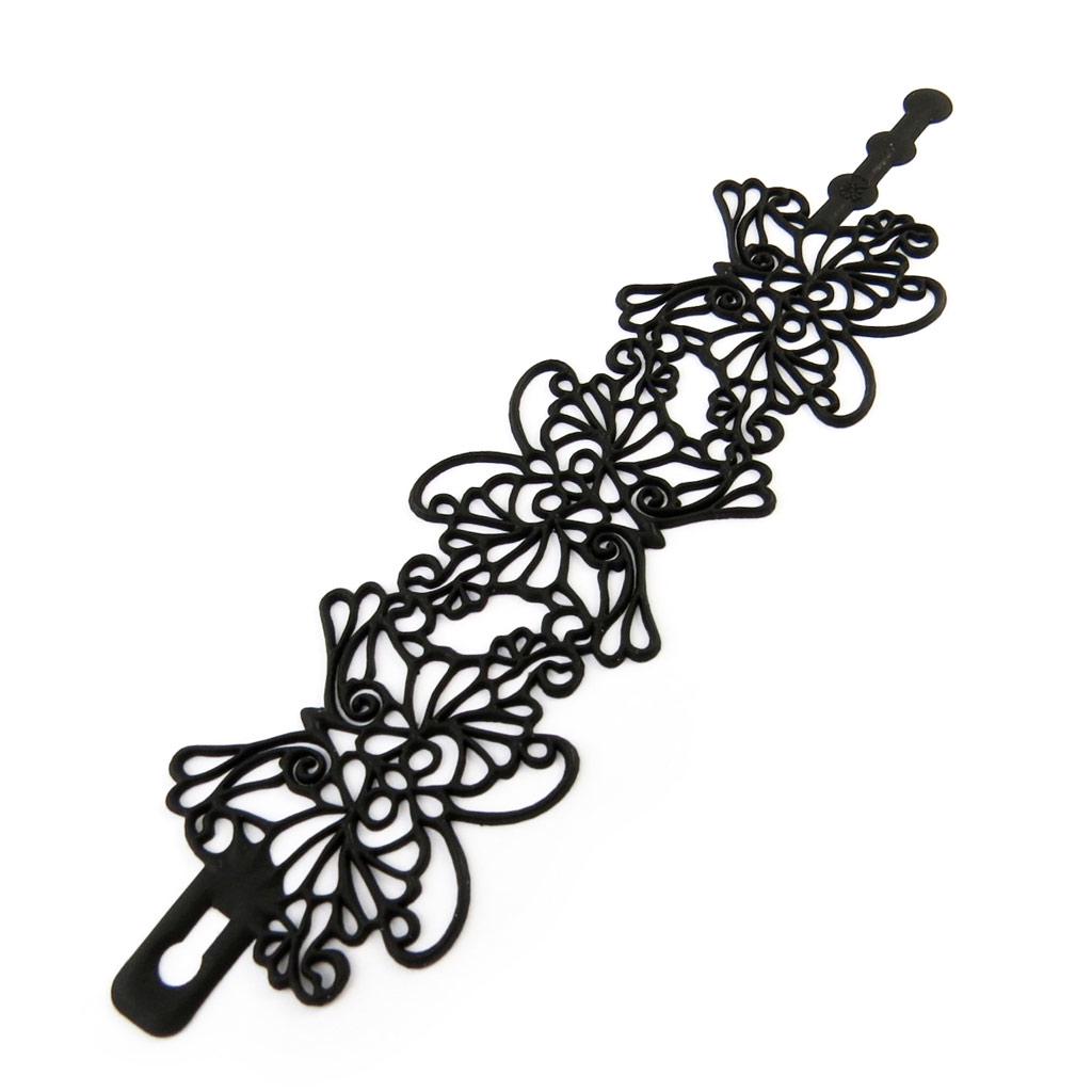 Les Trésors De Lily [P0697] - Black 'Batucada' Designer Bracelet (Butterflies)