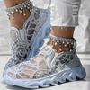 Summer Breathable, Perforated Mesh White Sneakers, Casual Boots, High-heeled, Comfortable, and Cake-soled Women's Shoes