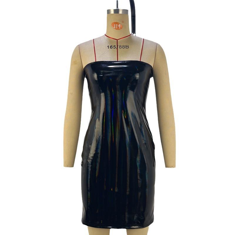 Блестящее платье-труба на одно плечо, осень/зима 2024 г. — женская мода в европейском и американском стиле.