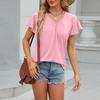 Ladies Casual Fashion Sexy Solid Color V-neck Flying Sleeves Pleated Short-sleeved Tops