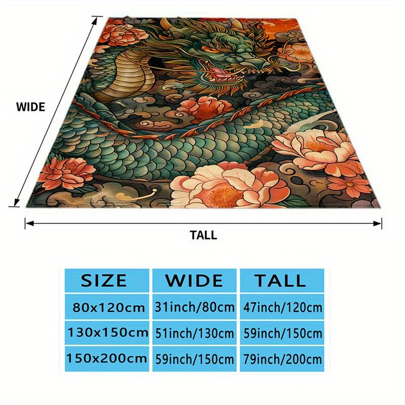 All-Season Flannel Blanket with Artistic Chinese Dragon Design - Chunky Knit, Uncharged, Machine Washable for Sofa, Bed, and Hom