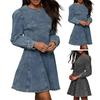 Women's Denim Dress Long Sleeve Bodycon Mini Jean Dress Casual Ruffle Hem Dress